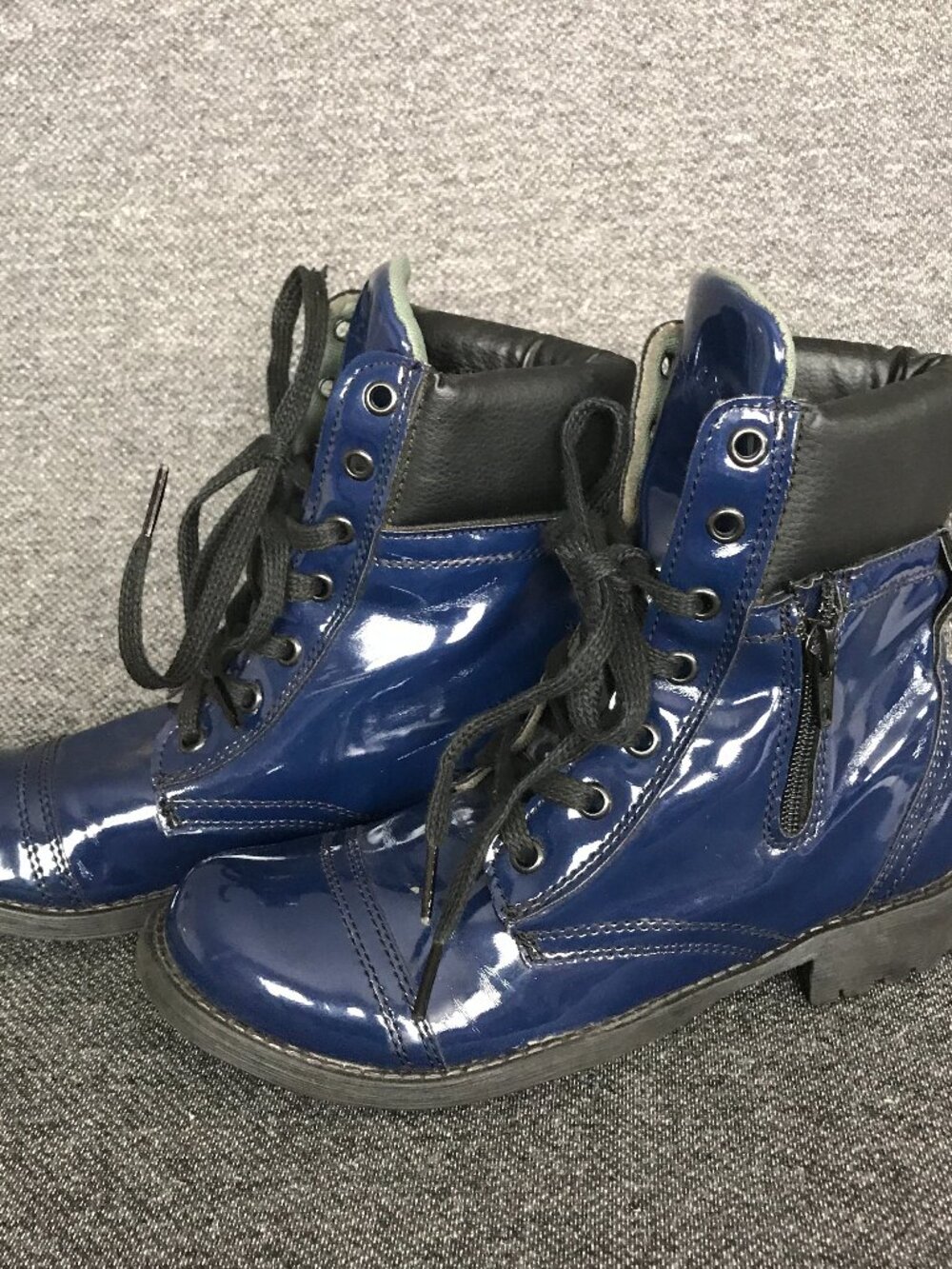 Eccoflex Blue Patent Side Zip Lace Up Combat Boots Women's Size US 7.5 MX 24.5